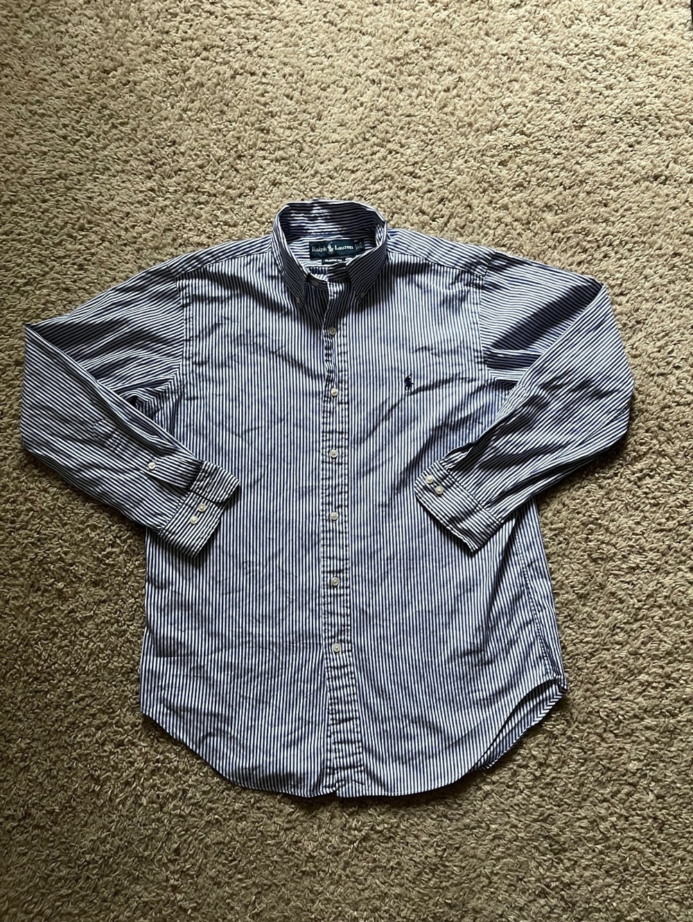 Ralph Lauren Classic Fit Blue and White Striped Button-Down Shirt